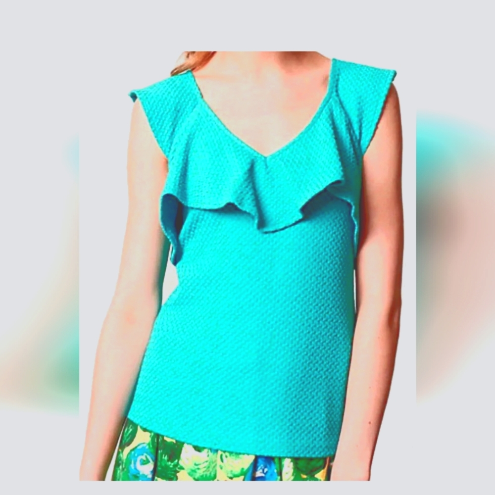 Anthropologie Deletta Top, Turquoise Blue, Size Small